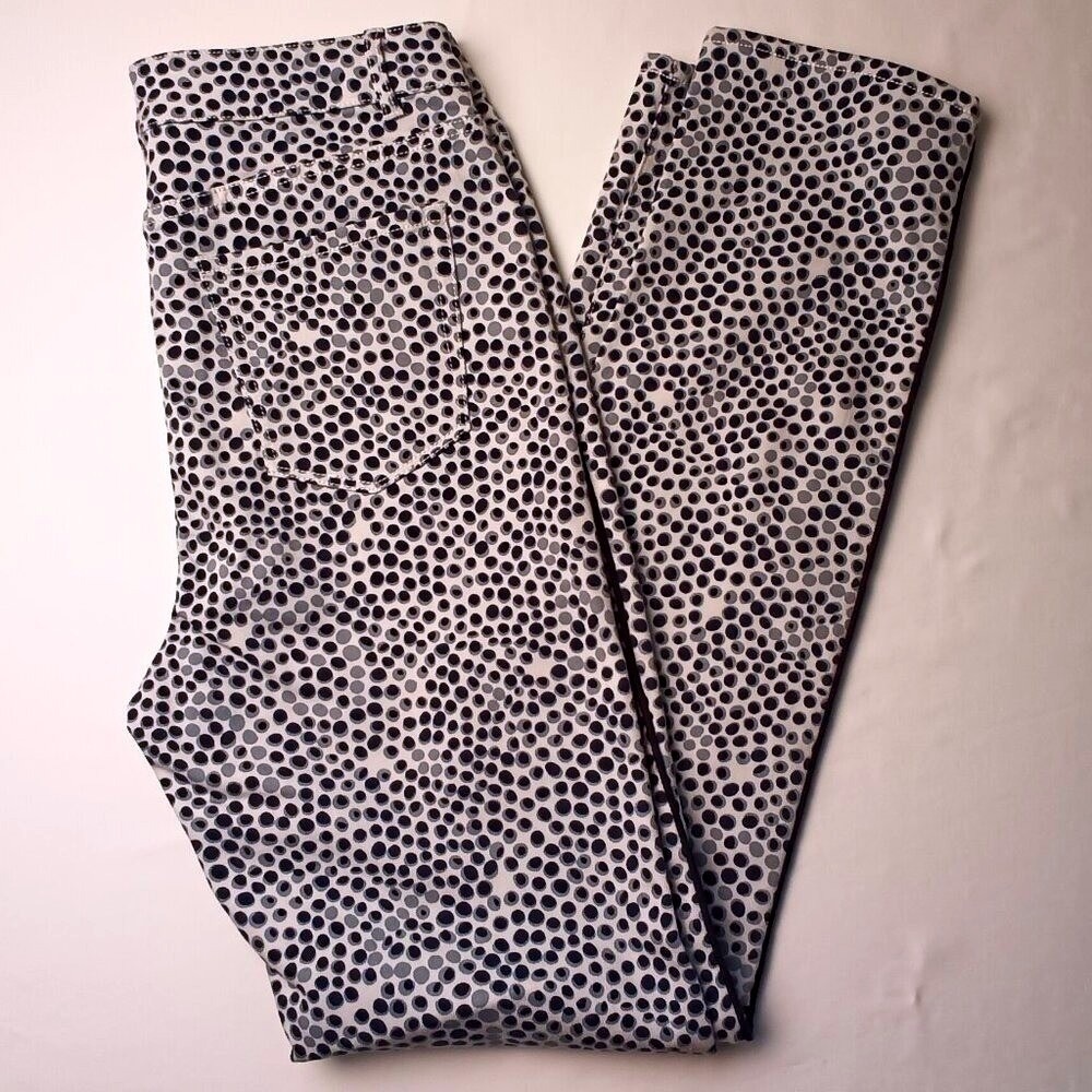 Coldwater Creek Pants White Navy Blue Size 4 Polka Dot Classic Fit Straight Leg